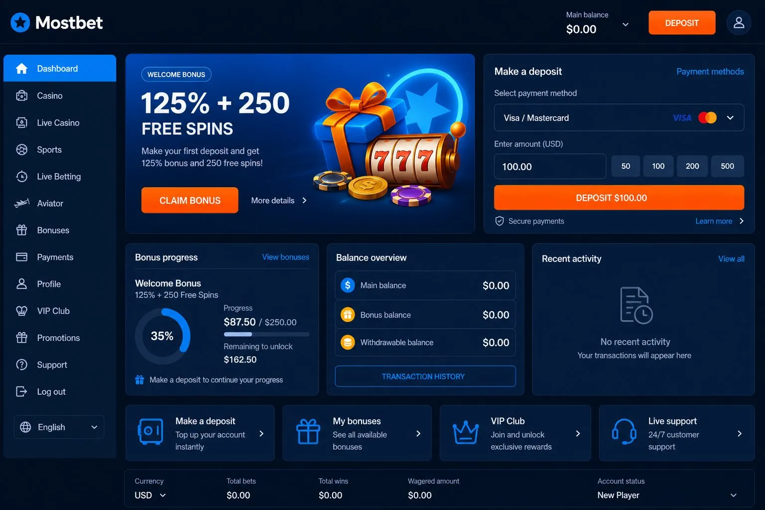 What happens at first entry with mostbet login